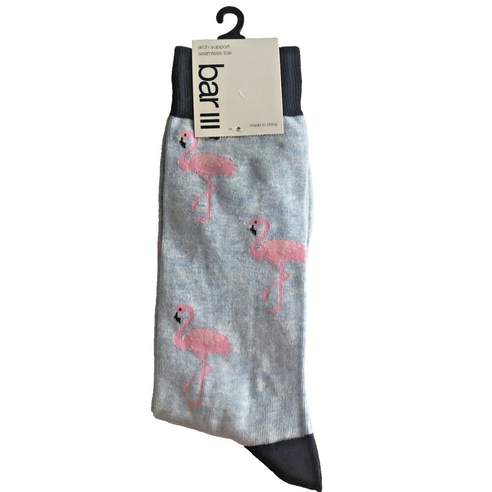 Bar III Pink Flamingo Mens Socks Cotton Blend Blue Arch Support Seamless 10-13